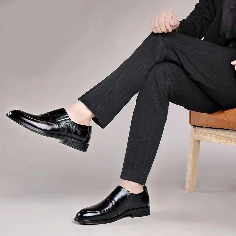 Men's leather shoes men's autumn and winter business dress soft leather soft sole pointed wedding groom one foot suit shoes
