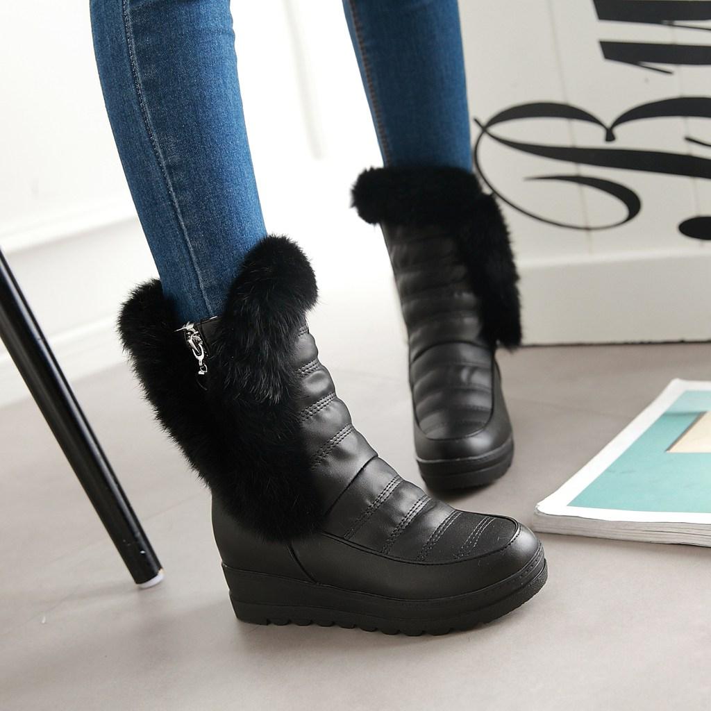 Women's snow boots winter new flat-bottomed slope heel rabbit fur short boots large size warm plush short boots