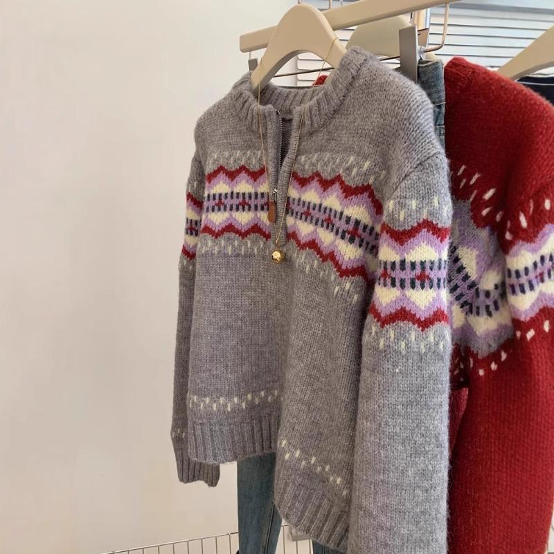 Gray Christmas sweater women's new autumn and winter retro lazy wind turtleneck knitted cardigan jacket