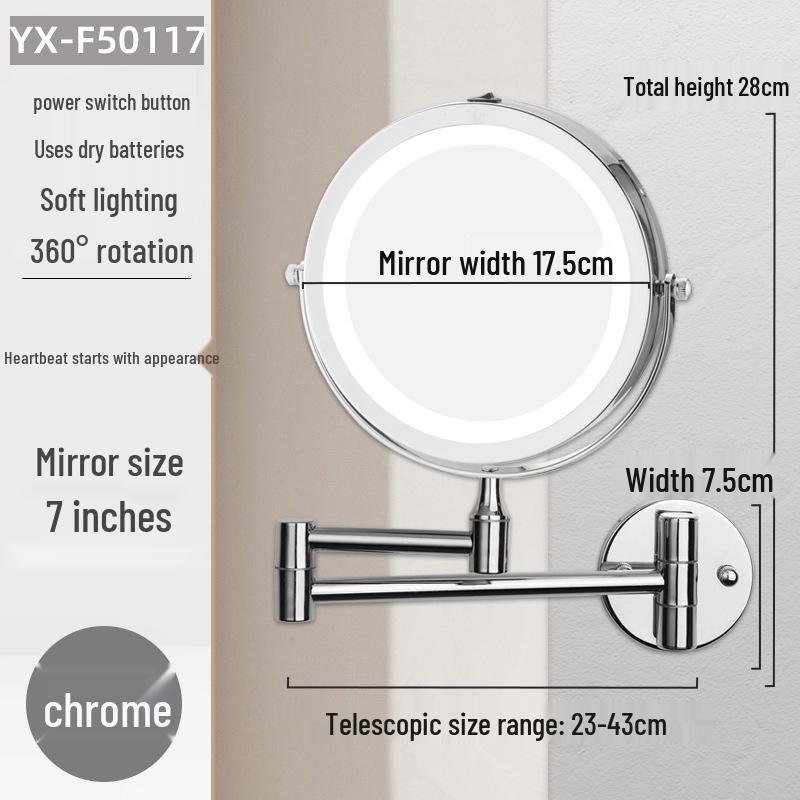 Wall-Mounted LED High-Definition Vanity Mirror: French Telescopic Lighted Makeup Mirror for Hotel Bathrooms.