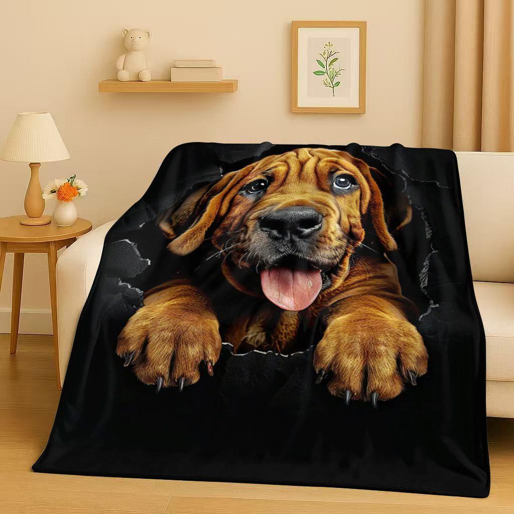 2026 New Breaking Wall 3D Illusion Dog Puppy Flannel Blanket,Ultra Soft Warm Plush Throw for Home Bedroom Bed Sofa Cover Gift