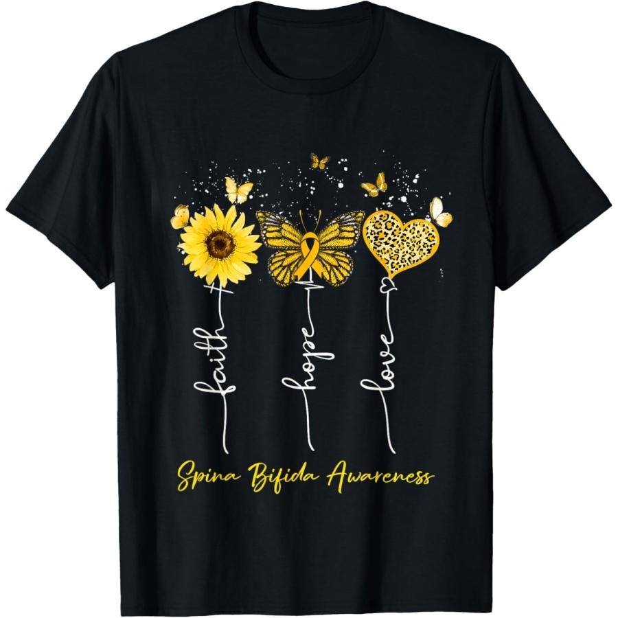 Spina Bifida Awareness Faith Hope Love Leopard Sunflower T-Shirt S