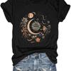 Women Mystical Moon and Sun Flower Shirt Vintage Wildflower T Shirts Boho Graphic Tees Short Sleeve Celestial Moon Tops