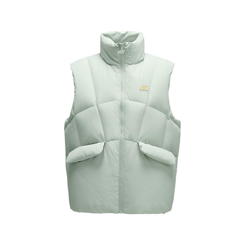 Skechers Simple Versatile Woven Down Vest Women vests Mercury-Green L424W115-04X2 S