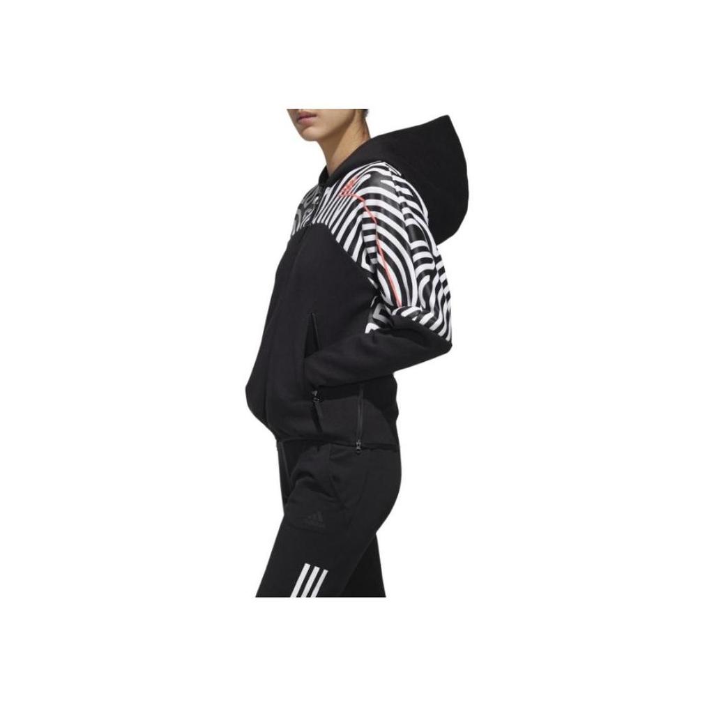 adidas Μπουφάν με Κουκούλα με Έγχρωμο Μπλοκ και Τυπωμένο Σχέδιο Γυναικείο Μπουφάν Μαύρο GN5672