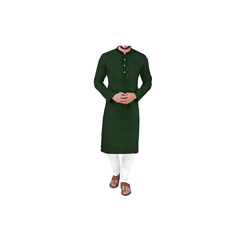 Ashtang MenS Cotton Blend Solid Regular Fit Plain Kurta (Pln K Bg Bottle Green )