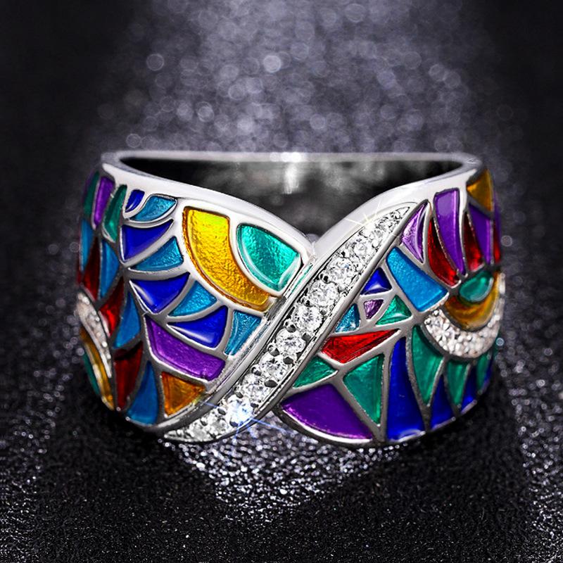 Bague Colorée Femme, Design de Style Ethnique Sens Niche Bague Unique, Bijoux Géométriques Tendance Goutte