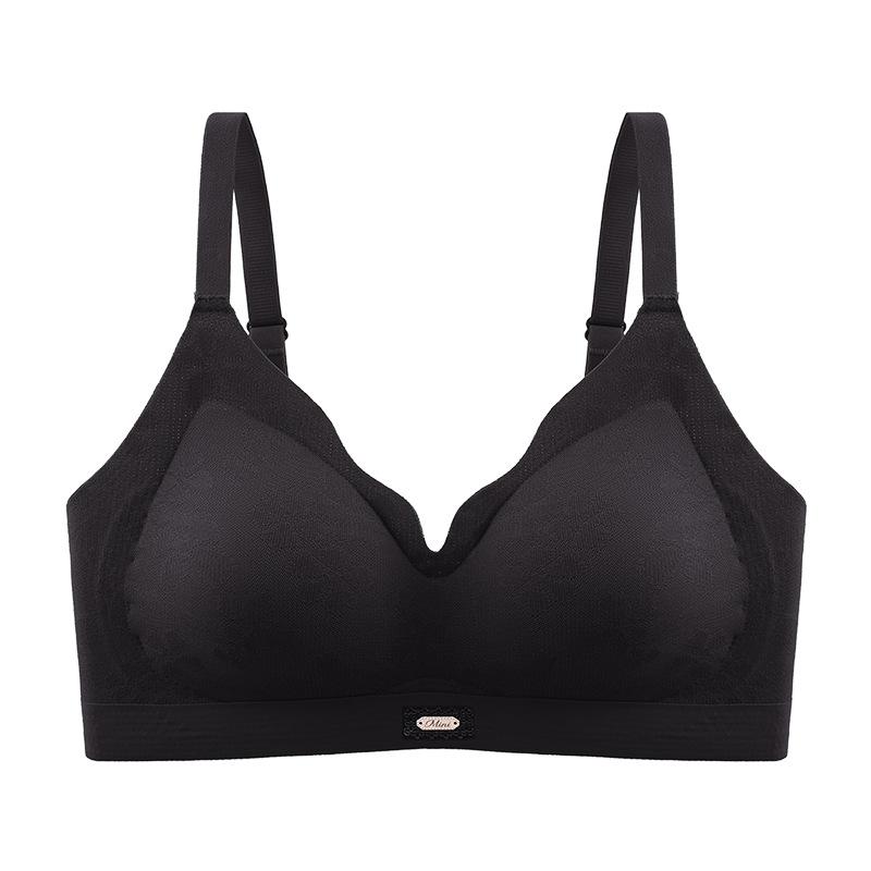 

Lingerie Women s Gathering Bra Seamless Bra Lace-up Pair Lace Cup Face Anti-sagging Bra Push Up Bra S чорний