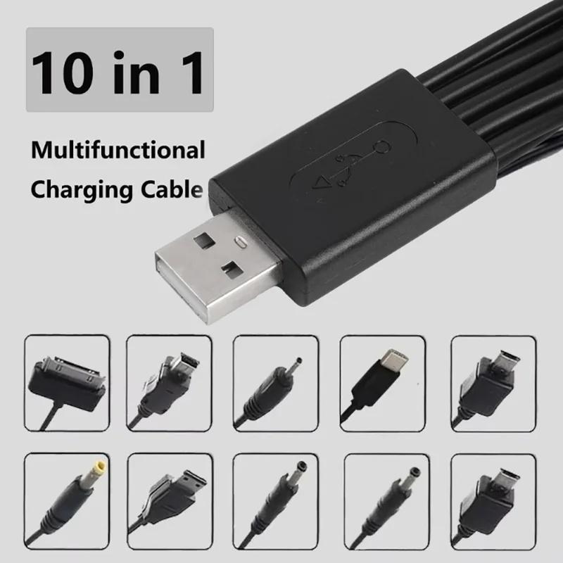 Câble de Charge USB Multi-Têtes 10 en 1 Cordon Chargeur Universel pour Téléphone avec Multiples Adaptateurs pour Samsung Nokia Xiaomi Huawei
