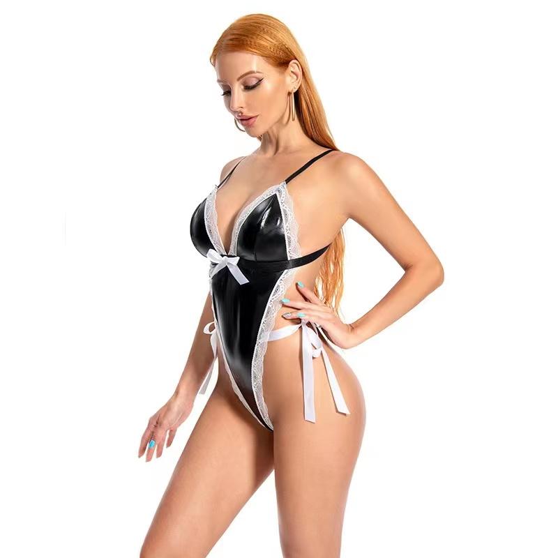 Moteundertøy Sexy Undertøy For Kvinne PU Skinn Eksotisk Kjole Babydoll Lenceria Sexi Kostymer Sex Clubwear Nattøy