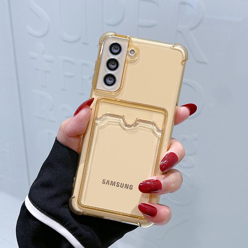 Thick Card Bag Wallet Clear Phone Case For Samsung Galaxy S21 FE S22 S23 Plus Fundas S21FE S22 S23 Ultra 5G Soft Corners Cover
