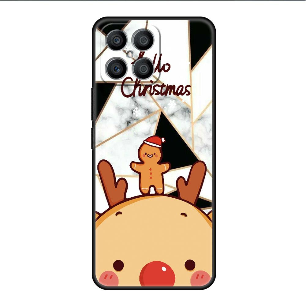 Red Nose Elk Santa Claus Case For Huawei Honor X8 X9 P50 X7 50 20 8X Play 9A P40 P30 Lite P Smart 2021 Black Phone Coque