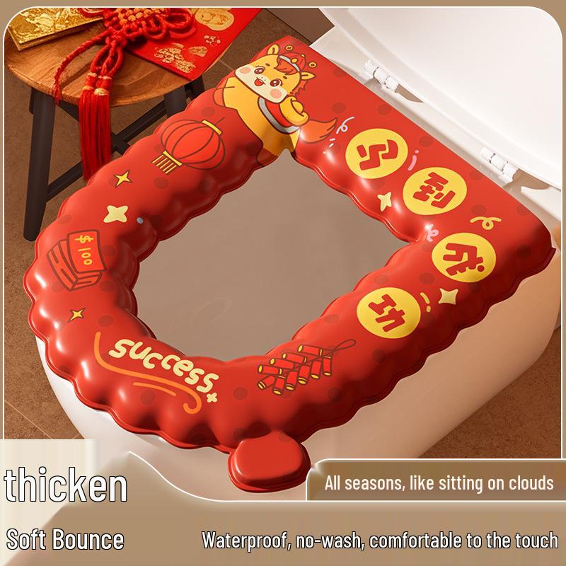 Four-Season Waterproof Toilet Seat Cushion with Lid and Thickened Pattern Cover