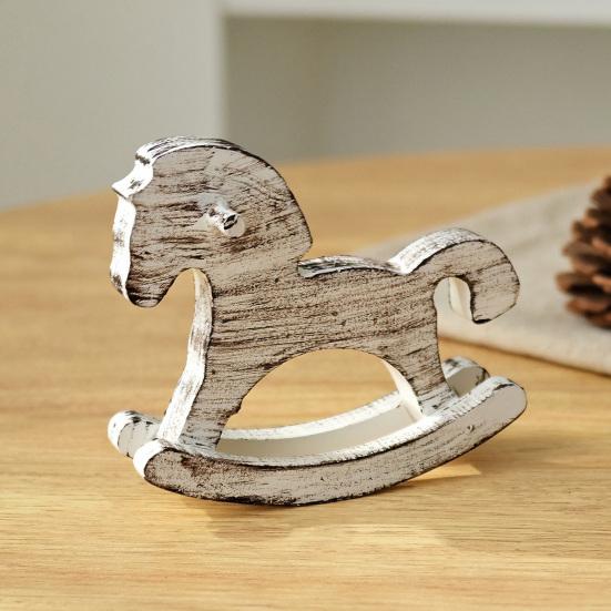 Hand-painted Wood Rocking Horse Figurine Vintage Miniature Rocking Horse Statue Home Office Living Room Desktop Decoration Ornament