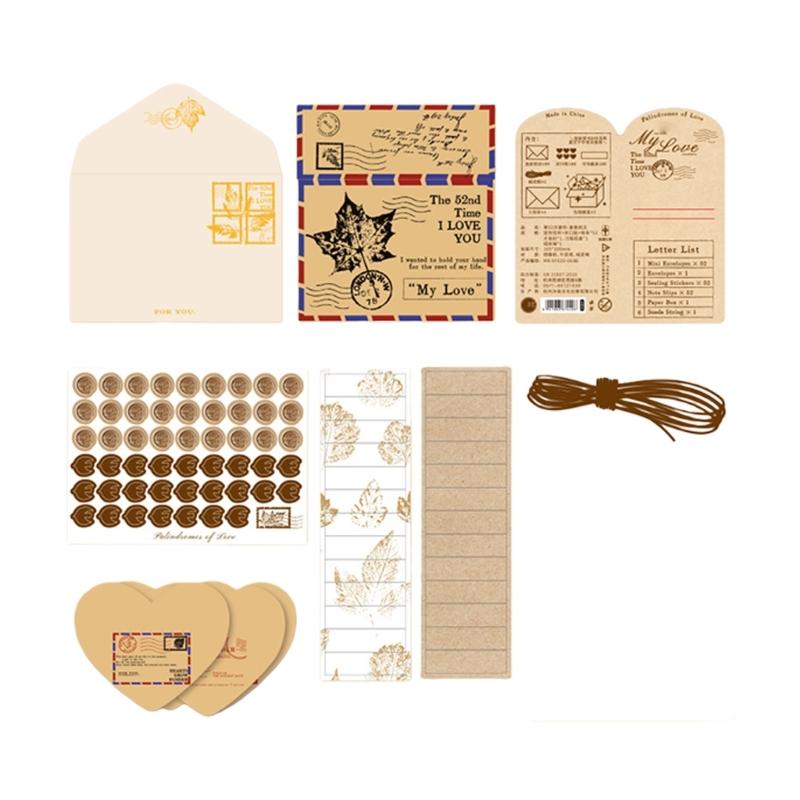 52Pcs Retro Stationary Letter Paper and Envelopes Set Tiny Heart Shape Envelope For Wedding Birthday Valentines Day