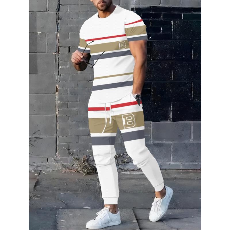 2026 Summer Men's Suit with Stripes Print Breathable Lightweight Casual and Fashionable Outdoor Men's Clothing