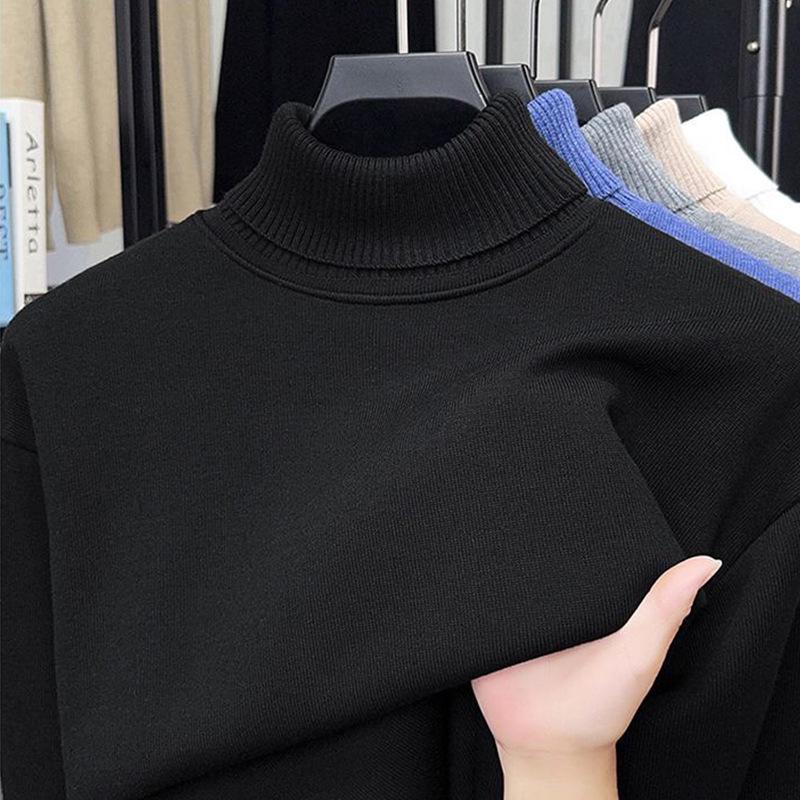 Men's One-Piece High-Neck Fleece Sweater, Autumn & Winter Thickened Warm Wool Knit Base Layer