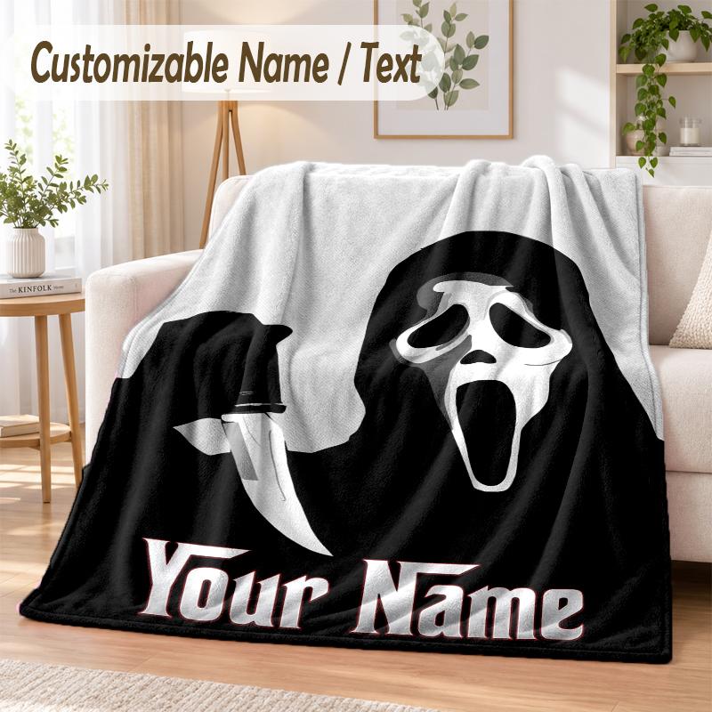 Scream Ghostface Custom Name Flannel Throw Blanket Soft Warm for Sofa Bed Indoor Home Use