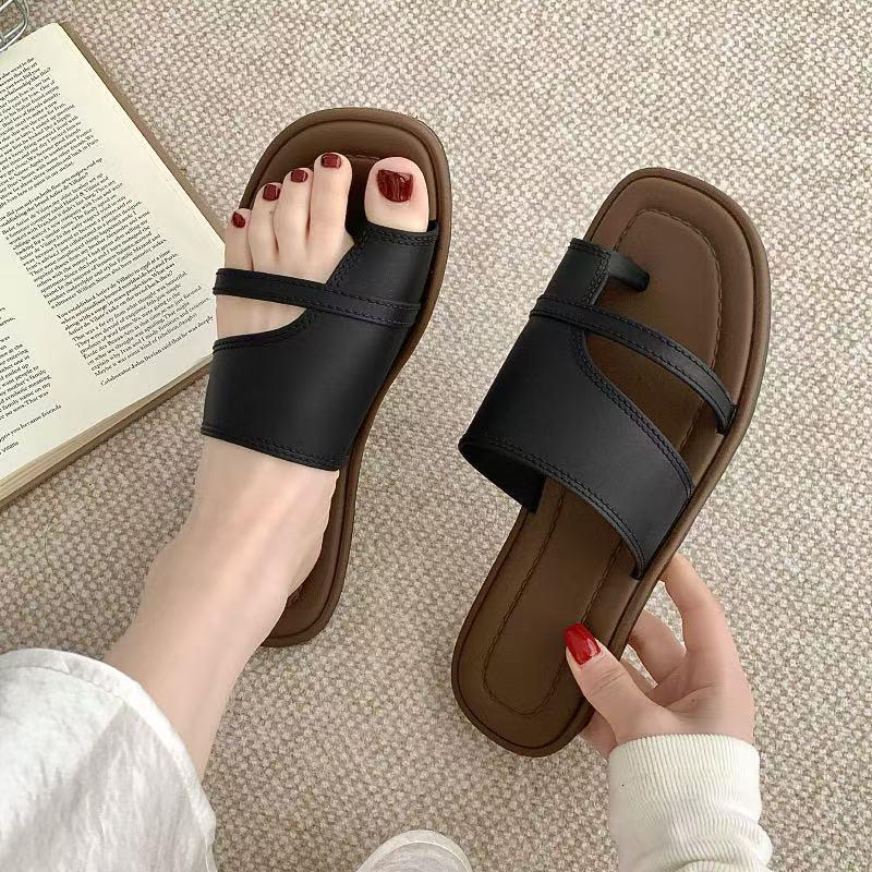Simplistic Peep-Toe Flat Sandals - Versatile Casual Summer Toe-Loop Slippers