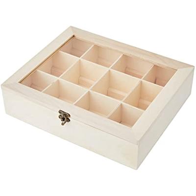 Caja para Bolsitas de Té Madera Natural, 12 Compartimentos 28,5 X 23,5 X 7cm