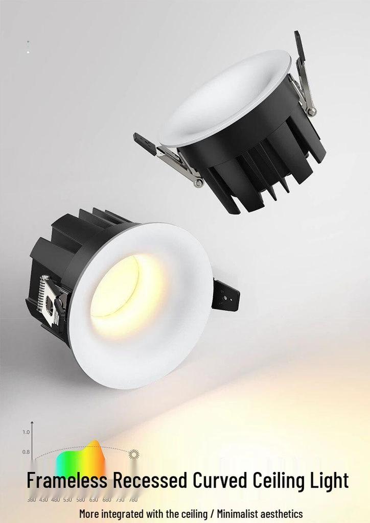 Frameless 75mm LED Downlight, Deep Anti-Glare, Eye-Protective Spotlight for Living Rooms.
