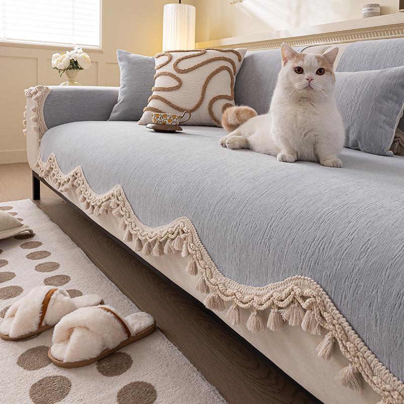 New Sofa Cushion, Universal In All Seasons, Washable Non-Slip Seat Cushion Chenier Straight Row Sofa Cover Cover Cloth Towel
