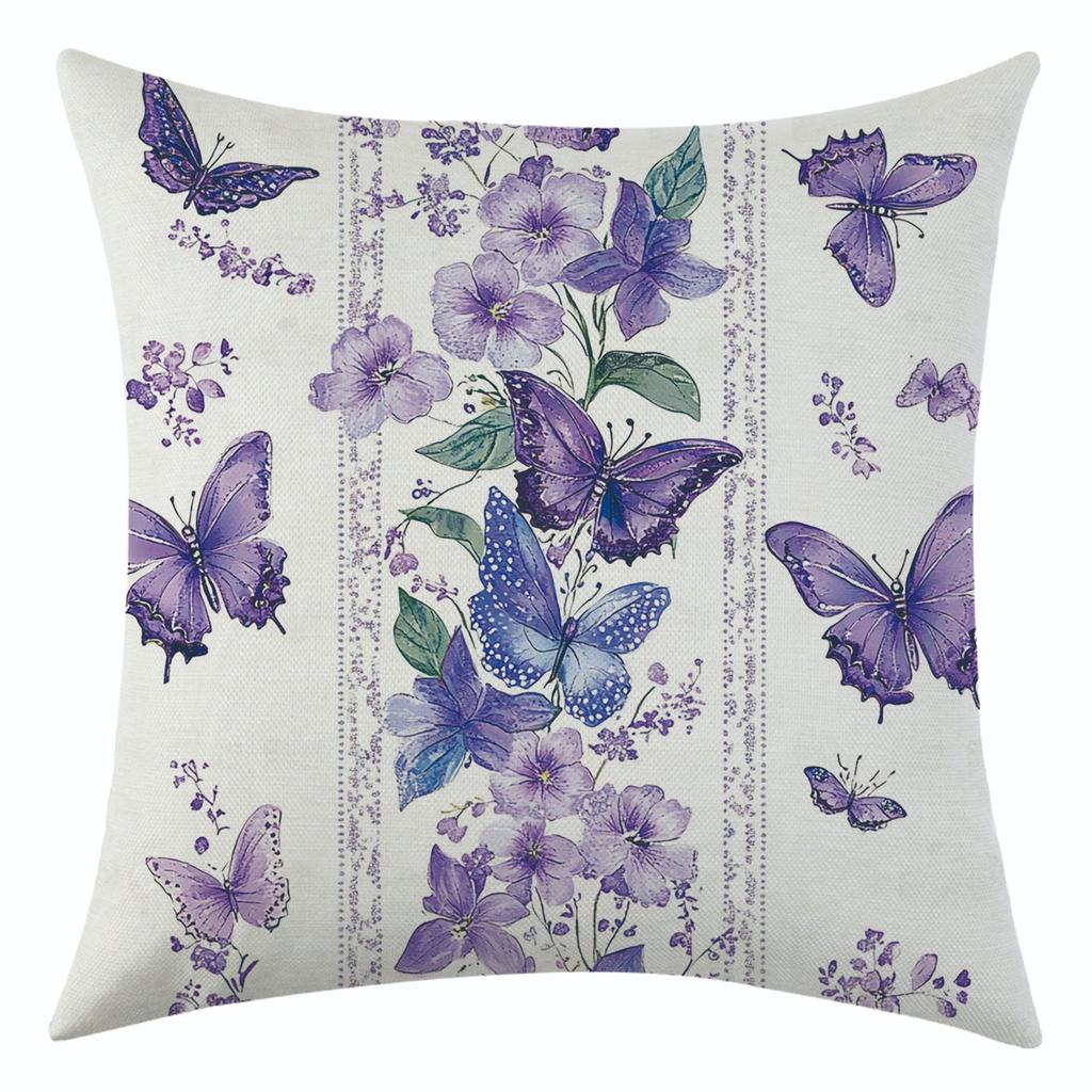 New Purple Flower Butterfly Series Pillowcase for Holiday Decoration and Car Cushion Cover