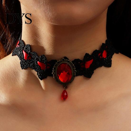 Damen Choker Gothic Vintage Geflochten Ästhetisch mit Strassstein Kleid Schlüsselbein Halskette Up Geschenk Damen Punk Spitze Nähte Trendiger Schmuck