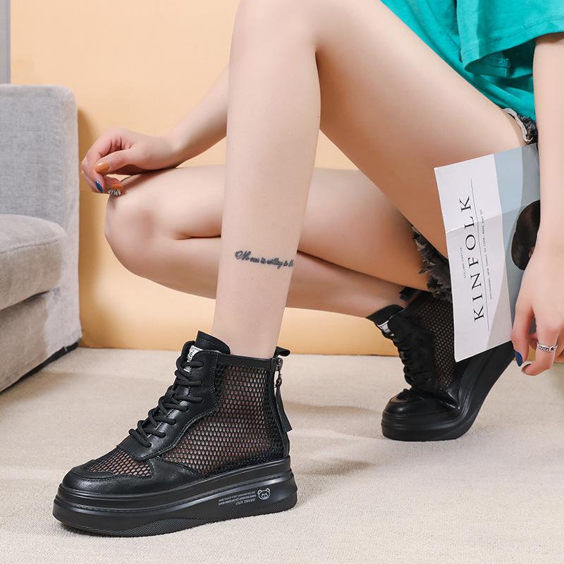 High-top Little White Shoes Women's Shoes New Breathable Mesh Shoes Versatile Thick-soled Muffin Sports Little White Shoes Women
