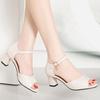Leather Women's Summer Sandals Large Sizes 40 Women's Open Toe Shoes Square Heel Casual Shoes 5CM High Heels