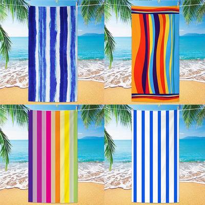 Striped Microfiber Quick-Dry Beach Towel - Digital Print, Absorbent, Double-Sided Plush