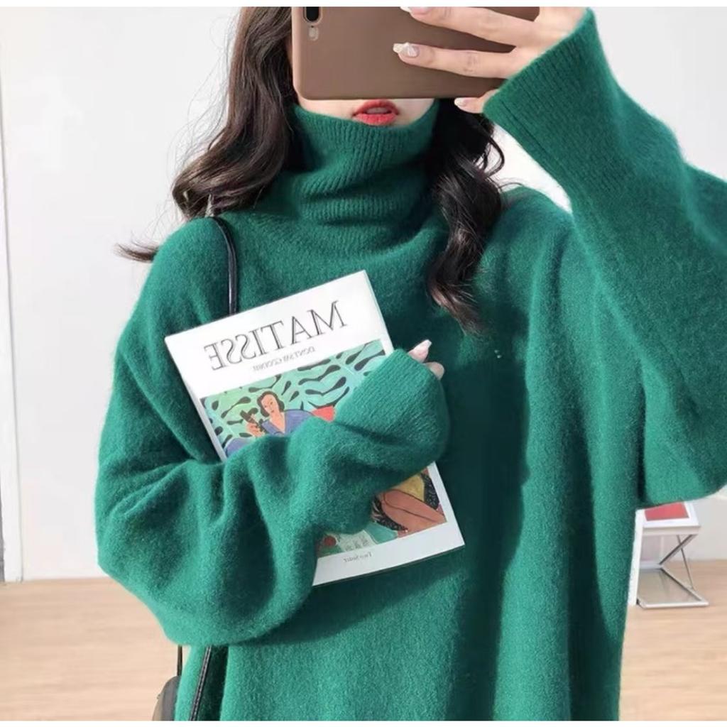 Women's Turtleneck Long Sleeve Knit Top Loose Fit Elegant Casual Sweater Solid Cashmere Blend Pullover