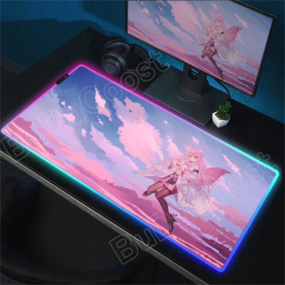 RGB Anime Cute Hakui Koyori Mousepad Non-slip Rubber Gaming Hololive Mouse Pad Keyboard Mat Computer PC Laptop Pad Game Desk Mat