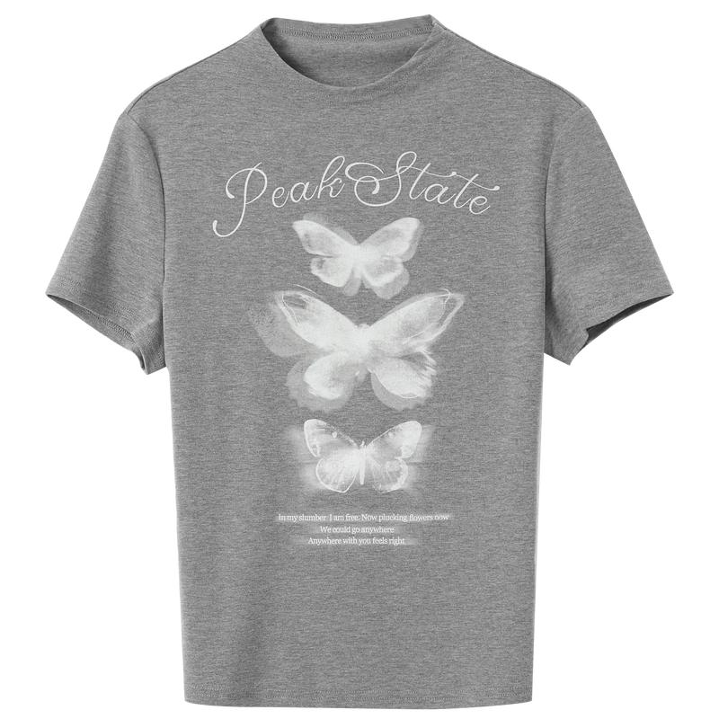 Miu Style Slim Fit Butterfly Letter Print Short Sleeve T-Shirt S