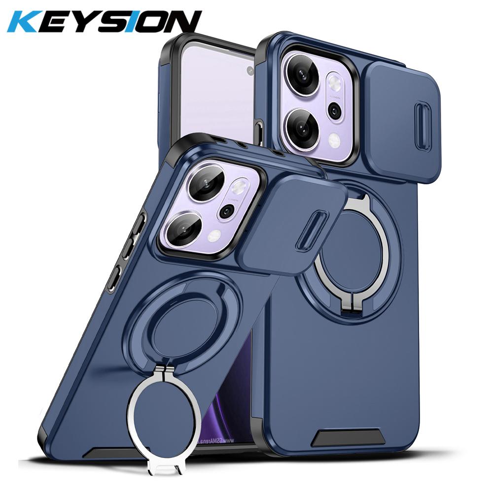 KEYSION 360° Ring Stand Phone Case for OPPO Reno14 Pro 5G Slide Camera Protection Magnetic Shockproof Cover for OPPO Reno14 F 5G
