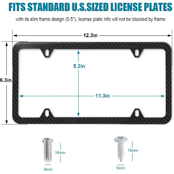 AICEL 2 Pcs Stainless Steel License Plate Frames, 4 Holes Car Licenses Plate Covers Holders, Heavy Duty Rustproof Front Rear Auto Tag Cover,
