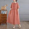 Krótki rękaw Plus size Bawełna Len vintage kwiatowy nowość sukienki dla kobiet casual luźna długa letnia sukienka