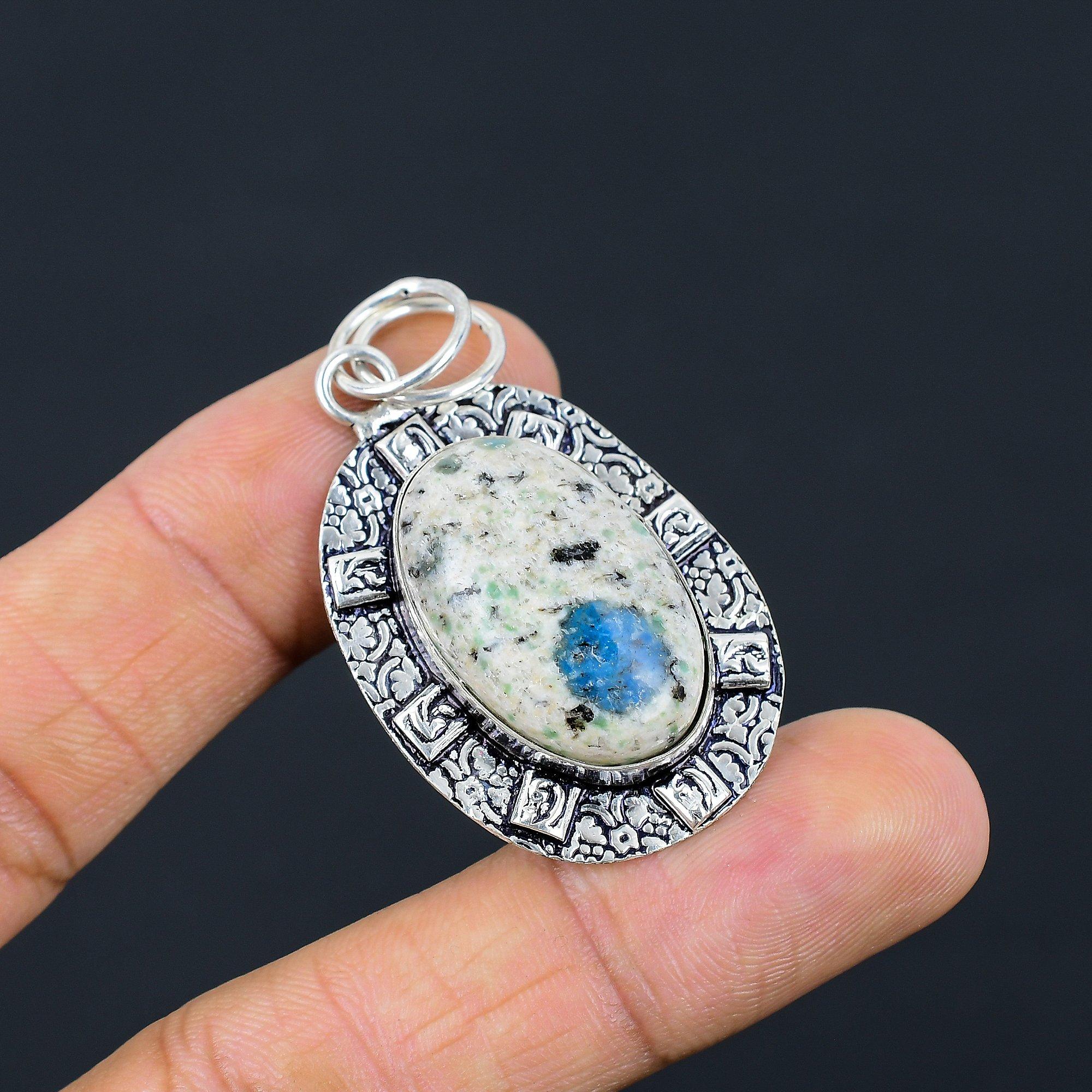 

925 Sterling Silver Oval K2 Jasper Gemstone Birthday Bezel Artisan New Pendant