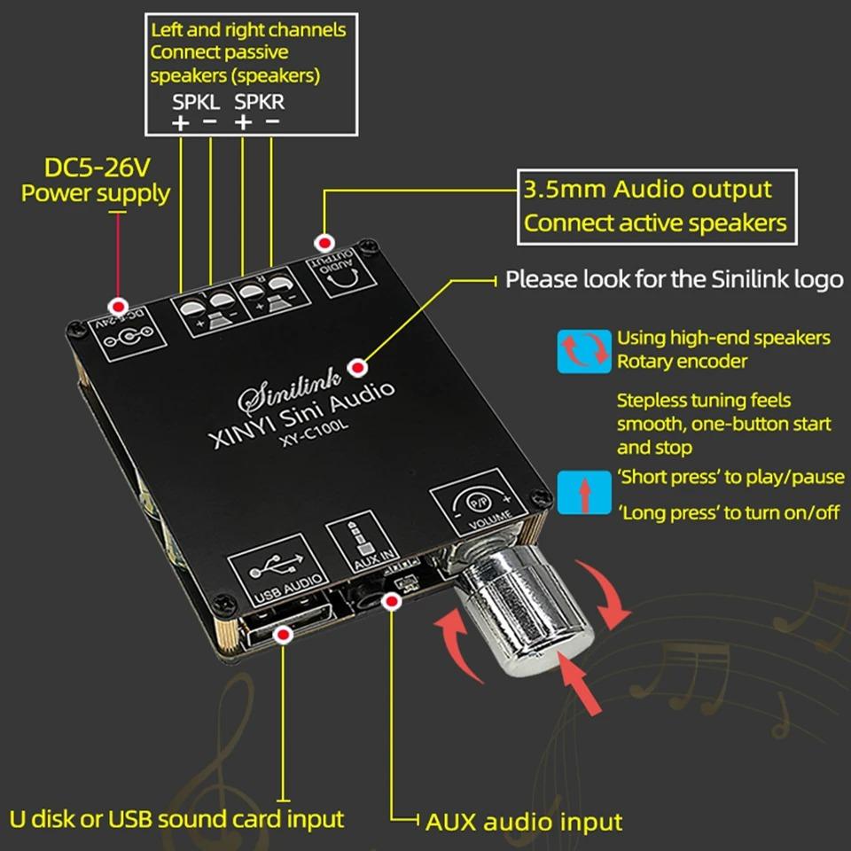 2*100W Bluetooth 5.0 Digital Power Amplifier Board AUX Speaker 2.0 CH Stereo Home Music Wireless Module Audio AMP