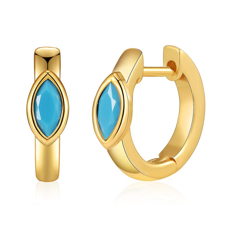 Turquoise Earrings Brass Plated 18K Real Gold Color Retention Retro Circle Metal Texture Ear Buckle Premium Sense