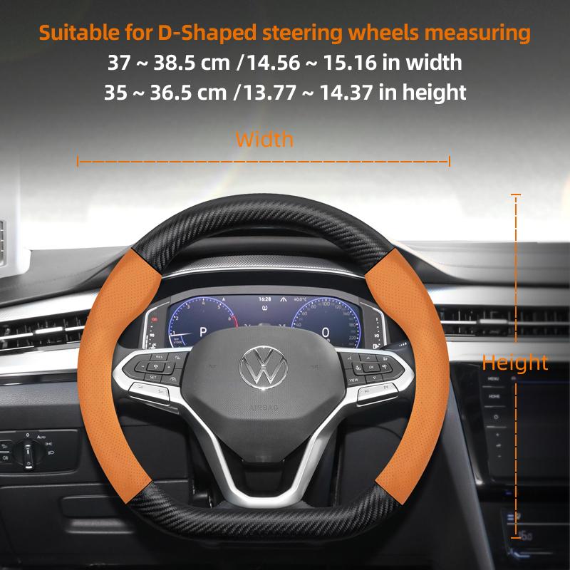 Suitable for Volkswagen Breathable Leather Matte Carbon Fiber Texture Steering Wheel Cover Suitable for Polo Golf 5 6 7 Gol Cc Passat B6 B8 Jetta