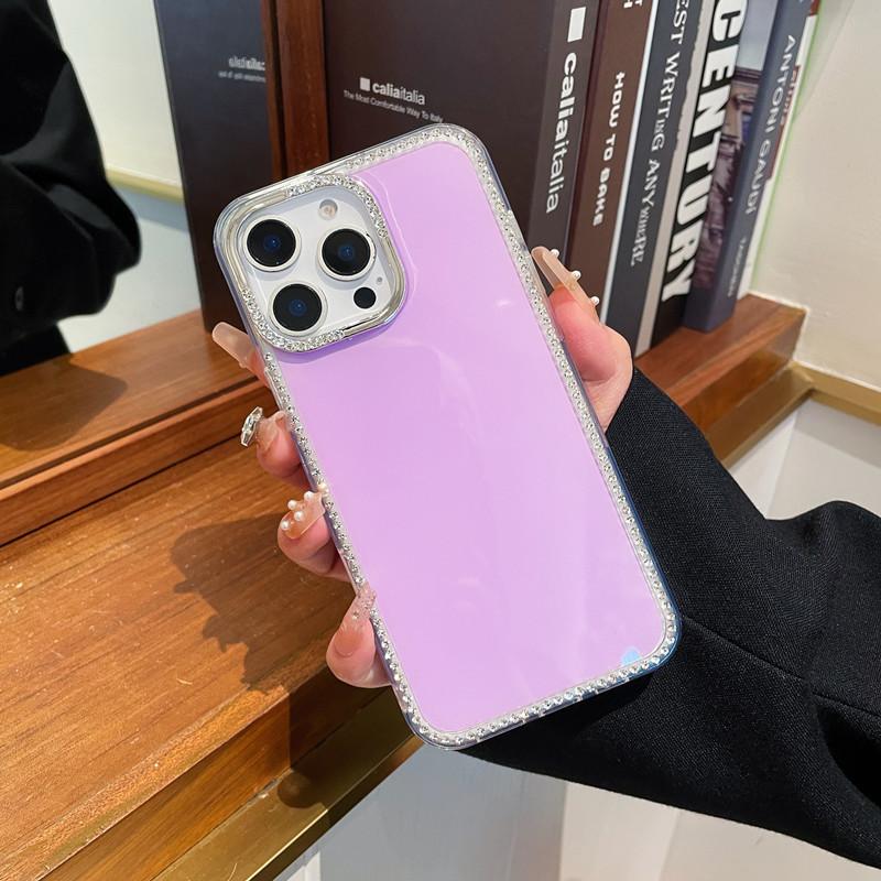 Applicable To Apple 16proMax Flash Edge Drilling Mobile Phone Case Light Luxury IPhone 15 Candy Solid Color 14 Simple Protective Case