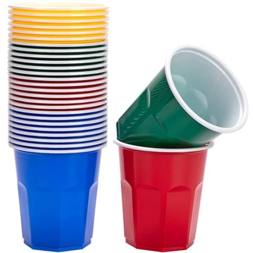 OUNONA Disposable Cups, Heat-Resistant, Colored Plastic Drinking Cups, 250ml, Double-Walled, Simple Design, Suitable for Kindergarten and Daycare, 100