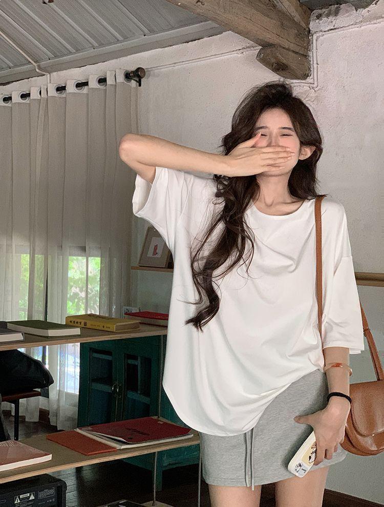 Übergröße T-Shirt mit offenem Rücken und kurzen Ärmeln für Damen - 2026 Sommer Lässiges lockeres mittellanges Oberteil