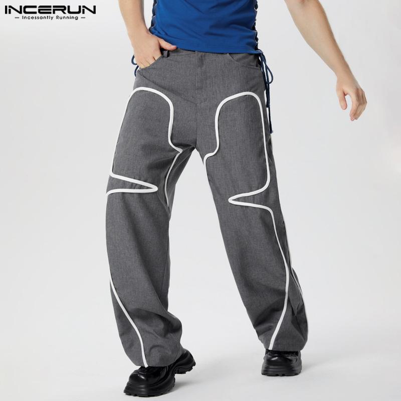 

INCERUN Мужские длинные брюки на молнии в стиле пэчворк, прямые брюки L темно-синий