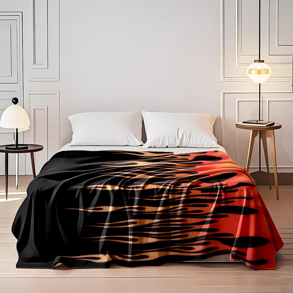 Fiery Flames Design In Black and Orange Flannel Blanket for Bedroom, Living Room, Sofa, and Nap Sofas.