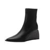 Leather Retro Niche Design Sense Fashionable Versatile Short Boots French Pointed 8CM Heel Heightened Elastic Thin Boots