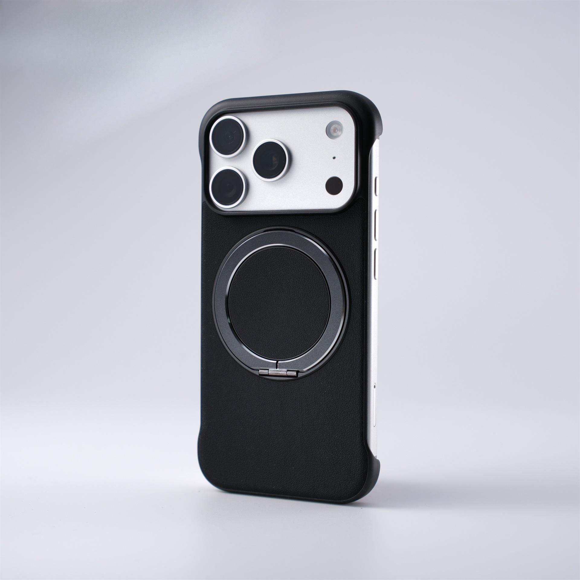 

iPhone 17 Pro Max Plain Leather Borderless Magnetic Stand Case - Ultra-thin Bare Metal Feel iPhone 14 Pro Max