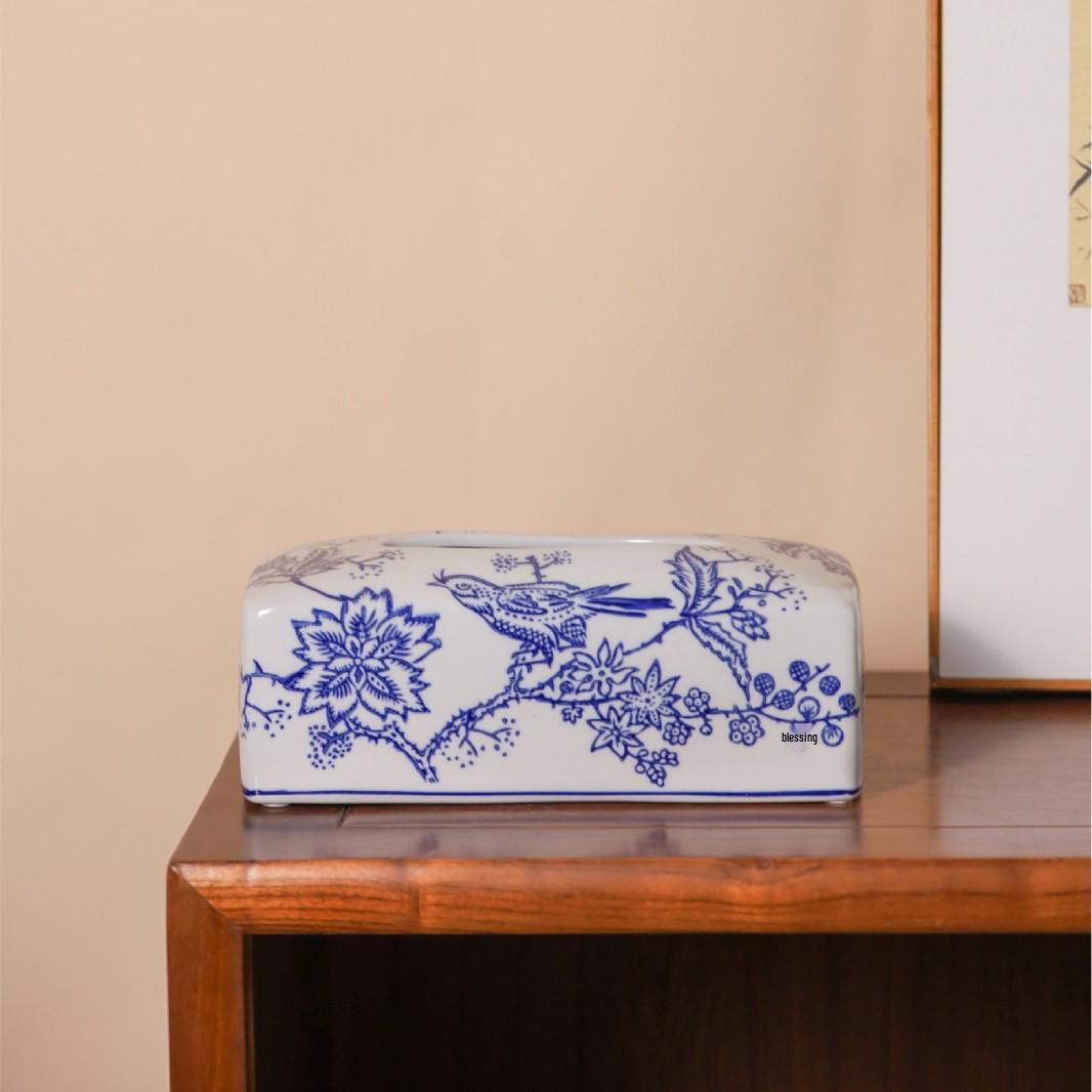 

Blue and White Porcelain Tissue Box for Living Room Coffee Table - New Chinese Style Ceramic Napkin Holder Decor