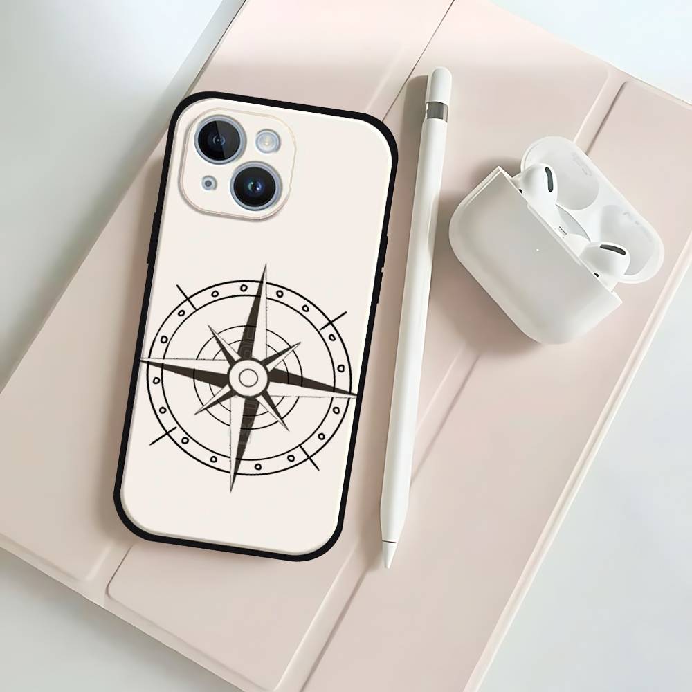 Fashion Vintage Compass Black Phone Case That Fits For IPhone 17,16,15,11,13,14 Pro Max,Plus,X,Xr,Xs Max,13Mini